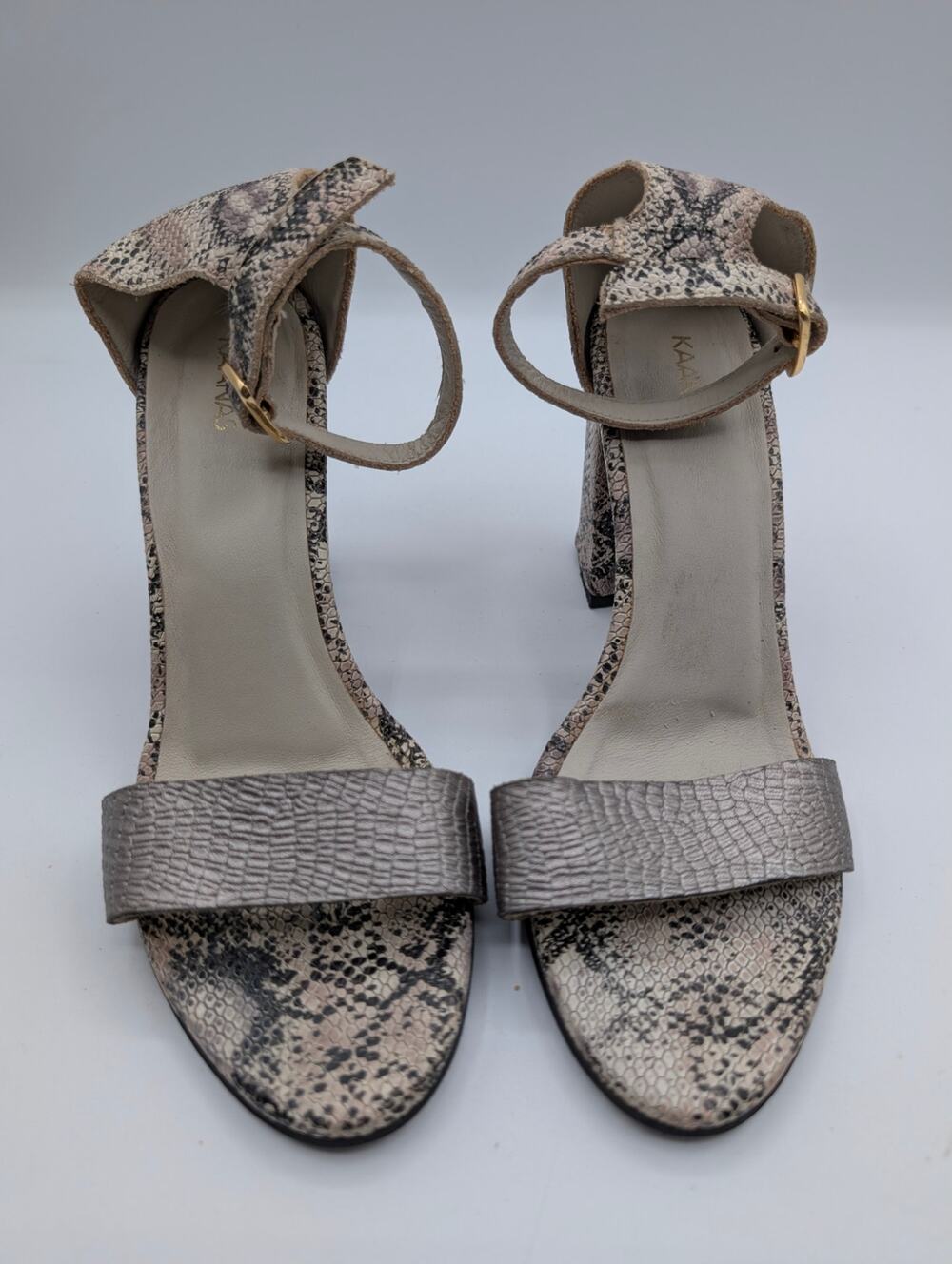KAANAS Grey Snakeskin Print Strappy Block Heel Sandals Women’s Size 37 / US 7